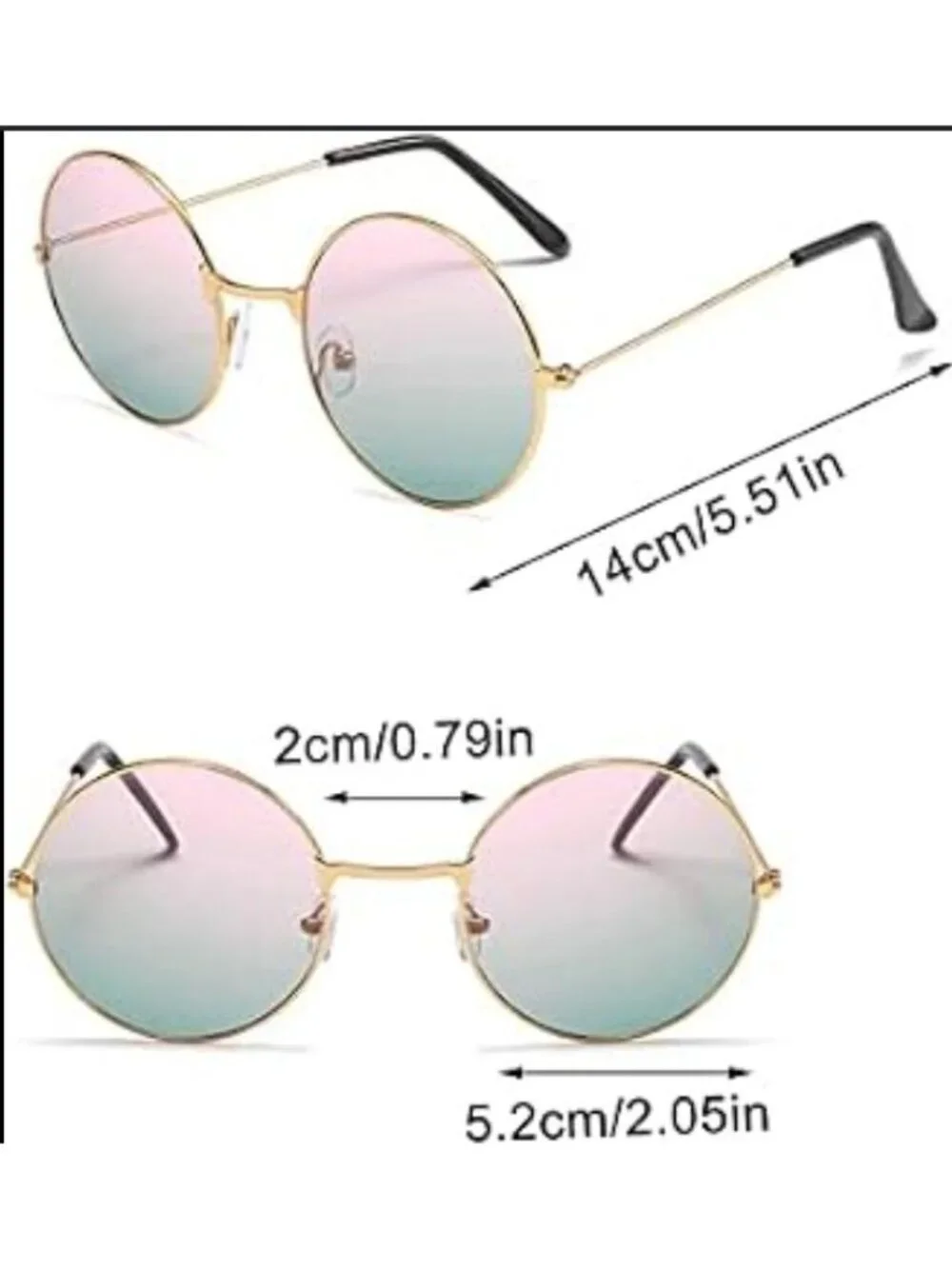 Retro Round Sunglasses With Gold Metal Frame Gradient Pink to Green Lenses